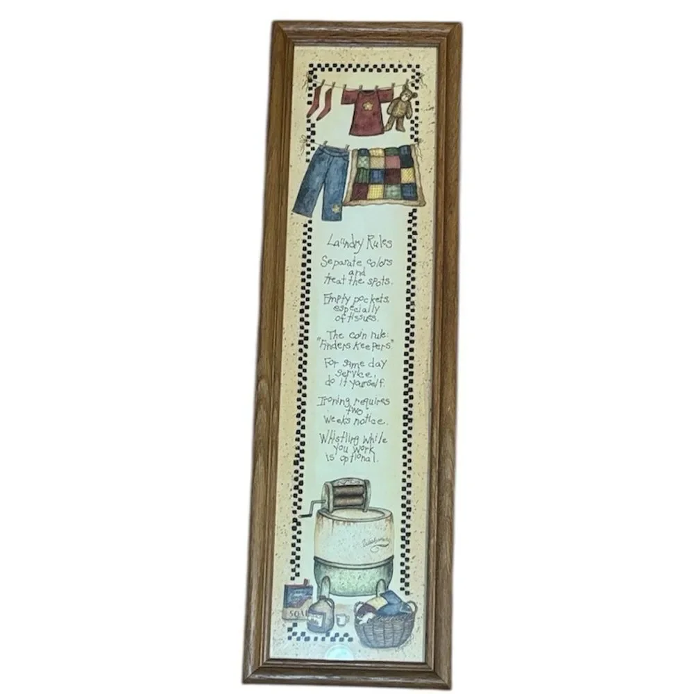 Laundry Rules Room Print, Vintage 90s Picture, Poem 6” x 21”
